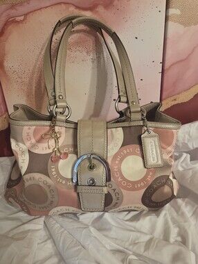 Coach F18805 Ashley Pink and Beige Signature Circle Print Shoulder Tote
